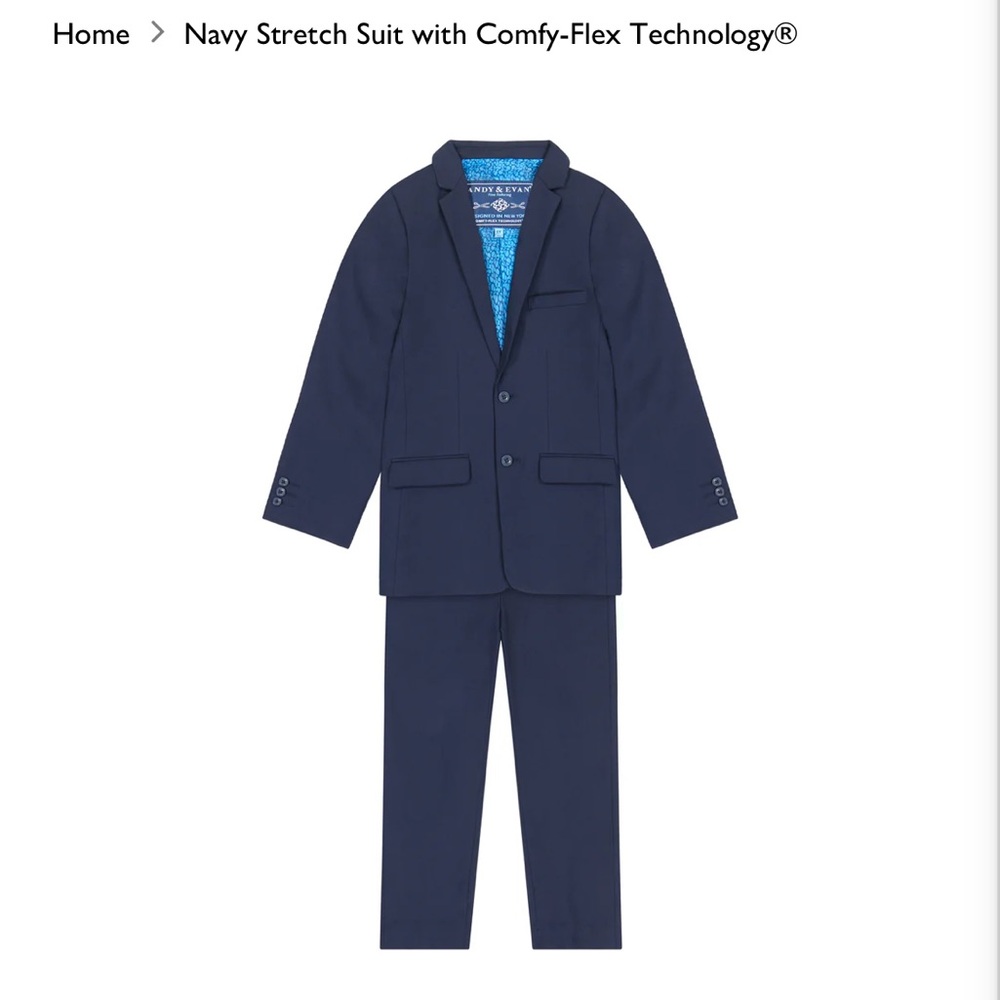 Navy Stretch Kids Suit Matching Set